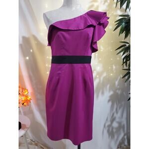 Jessica Simpson One Shoulder Ruffle Sleeve Satin Wild Aster Dress Womens Size 10